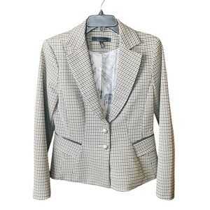 WHBM Signature Blazer houndstooth plaid office preppy classic 8 black cream tan